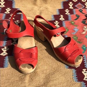 Red Swedish Peeptoe Clog Sandal